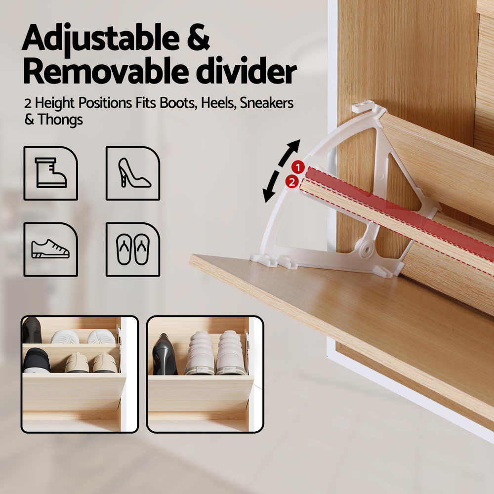 Shoe Rack Cabinet | 24 Pair Storage | Adjustable Shelves | Pine Finish