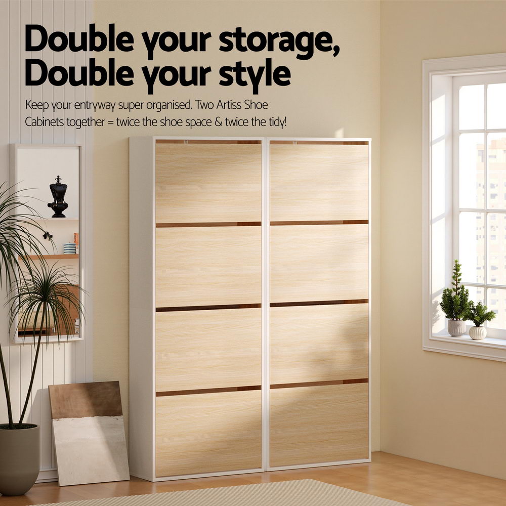 Shoe Rack Cabinet | 24 Pair Storage | Adjustable Shelves | Pine Finish