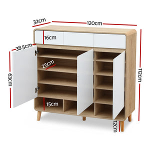 Shoe Storage Cabinet | Up To 25 Pairs | Pine & White Finish