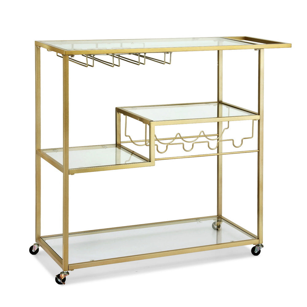 Bar Trolley | Cocktail & Wine Cart | Glass Holder | 102cm | Gold