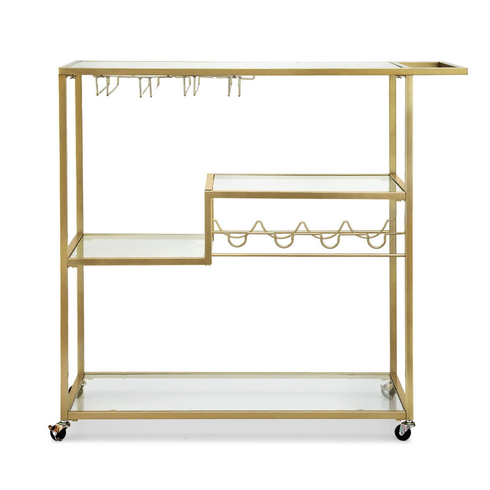 Bar Trolley | Cocktail & Wine Cart | Glass Holder | 102cm | Gold