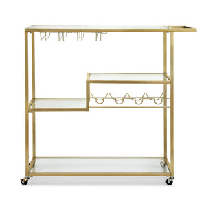 Bar Trolley | Cocktail & Wine Cart | Glass Holder | 102cm | Gold