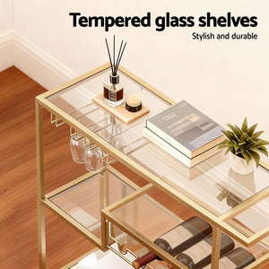 Bar Trolley | Cocktail & Wine Cart | Glass Holder | 102cm | Gold
