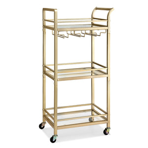 Kitchen Island Cart | 43cm | Rolling Bar Trolley | Wine Glass Holder | Gold