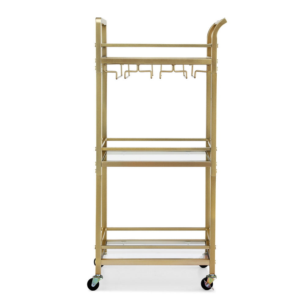 Kitchen Island Cart | 43cm | Rolling Bar Trolley | Wine Glass Holder | Gold