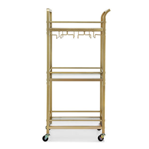 Kitchen Island Cart | 43cm | Rolling Bar Trolley | Wine Glass Holder | Gold