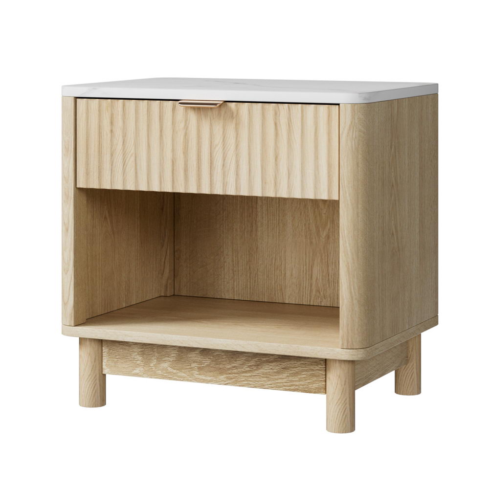 Bedside Table | Nightstand with Drawer & Shelves | Pine Finish