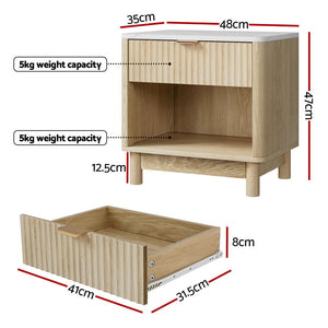 Bedside Table | Nightstand with Drawer & Shelves | Pine Finish