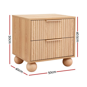 Rattan Bedside Table | 2 Drawers | Pine Finish