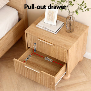 Rattan Bedside Table | 2 Drawers | Pine Finish
