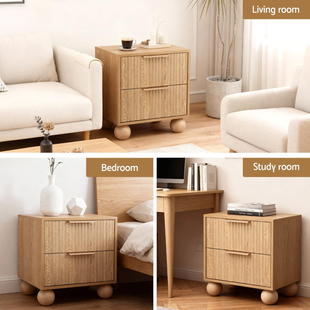 Rattan Bedside Table | 2 Drawers | Pine Finish