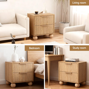 Rattan Bedside Table | 2 Drawers | Pine Finish