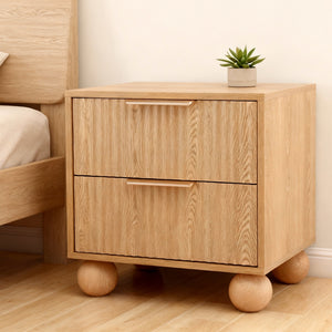 Rattan Bedside Table | 2 Drawers | Pine Finish
