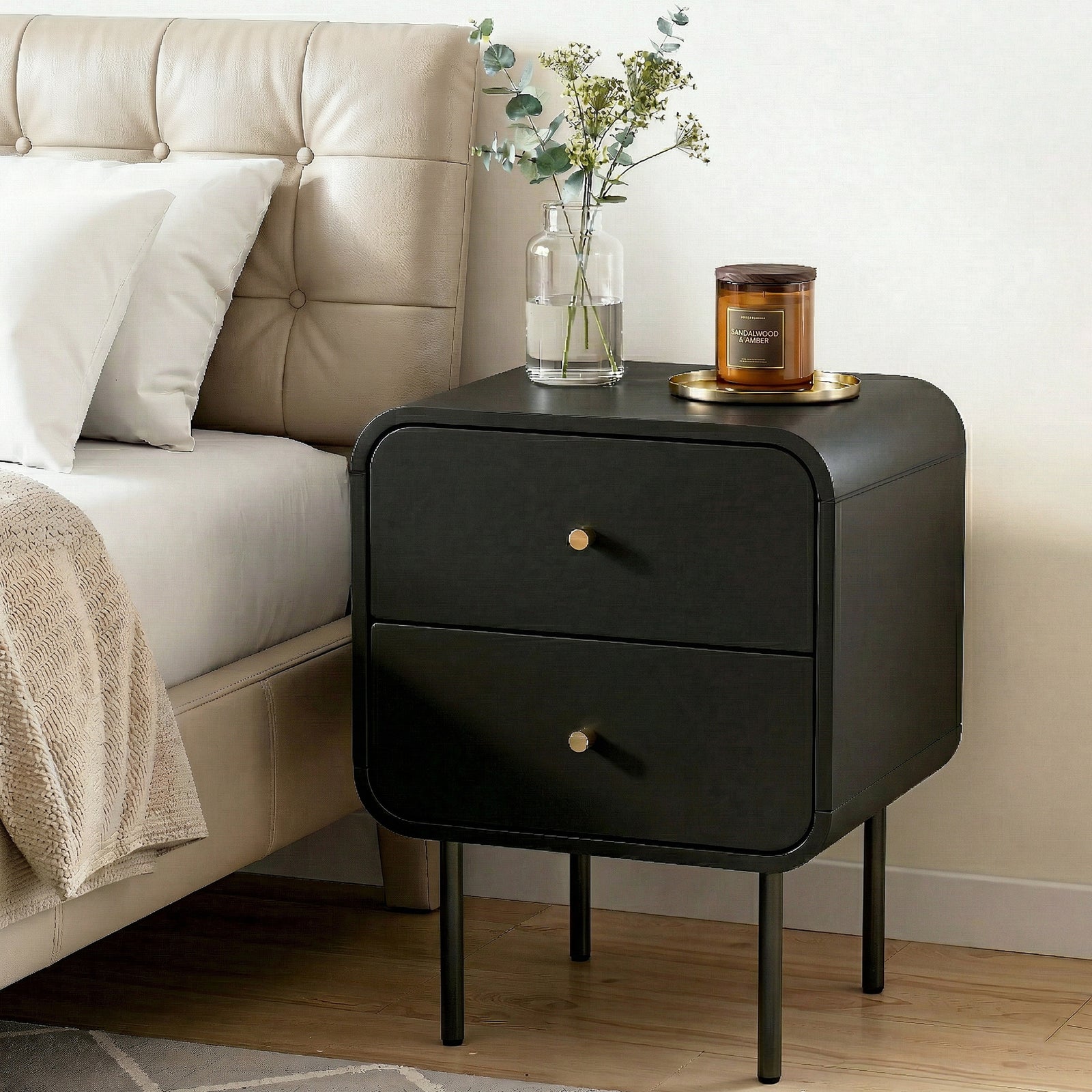 Bedside Table | 2 Drawer Nightstand | Black