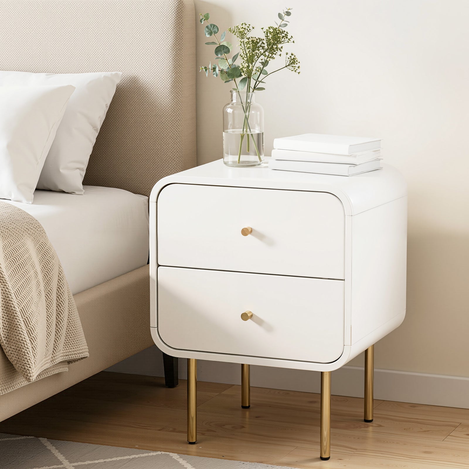 Bedside Table | 2 Drawer Nightstand | White