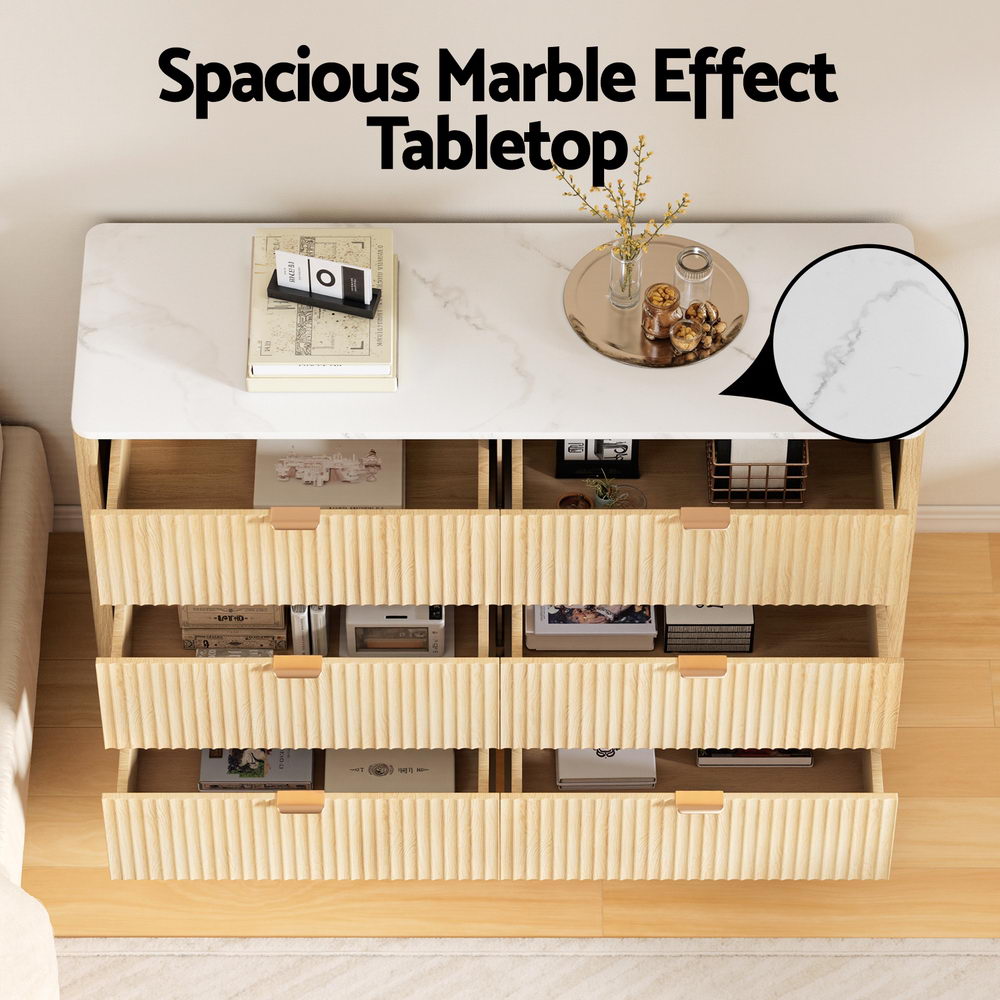 Chest of Drawers | 6-Drawer Dresser | Pine Wood Finish