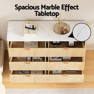 Chest of Drawers | 6-Drawer Dresser | Pine Wood Finish