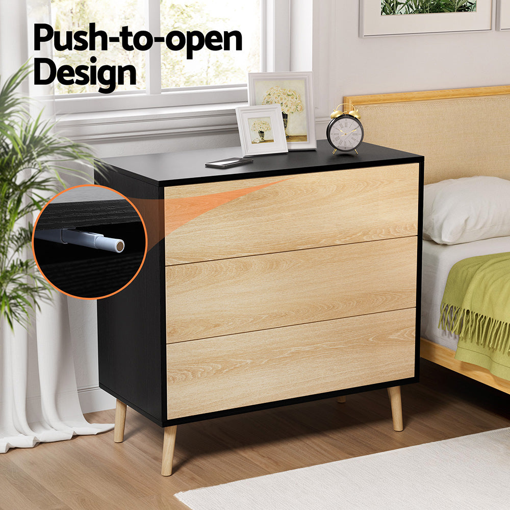 Chest of Drawers | 3 Drawer Dresser | Black & Pine
