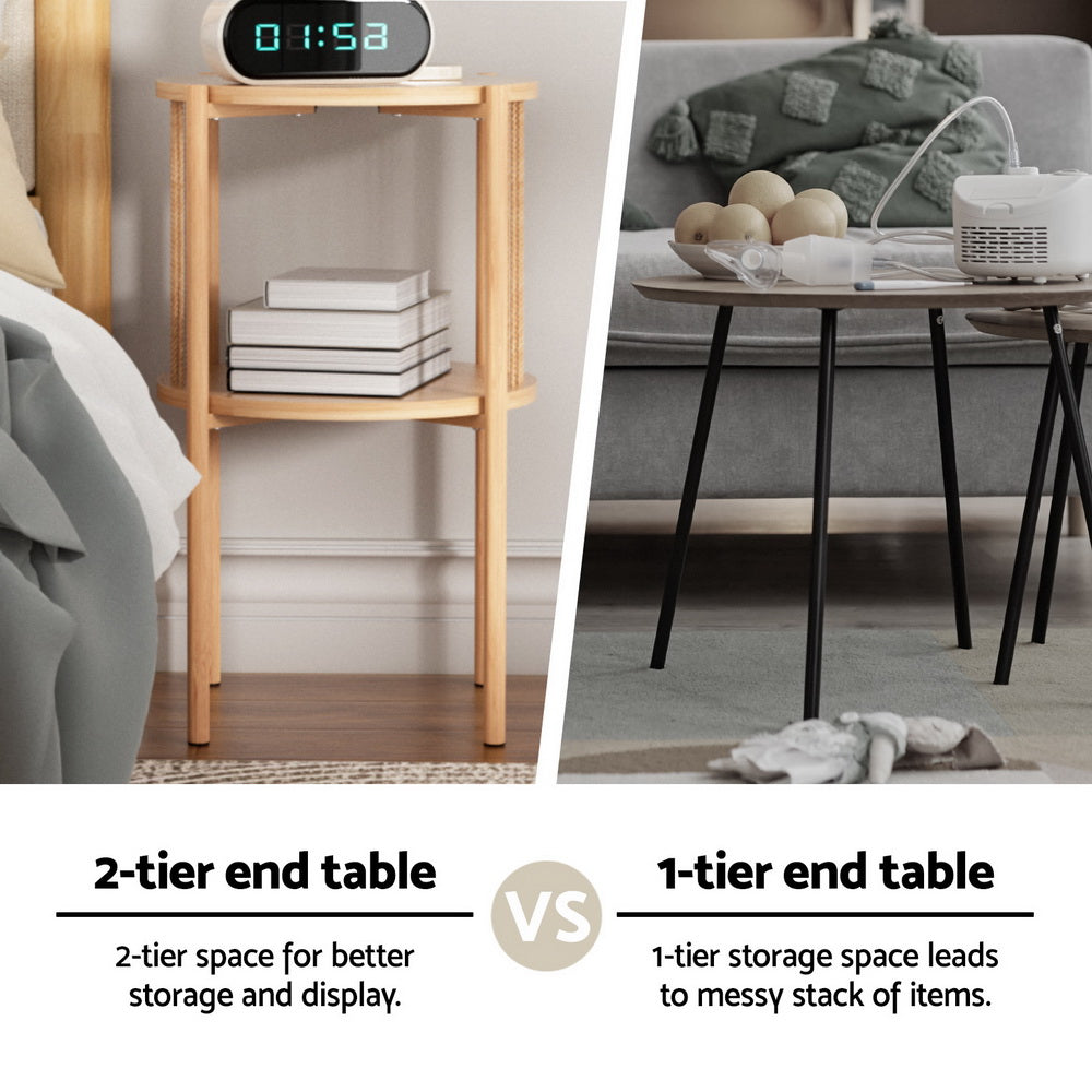 Artiss Coffee Table | 2-Tier | Round | Wood