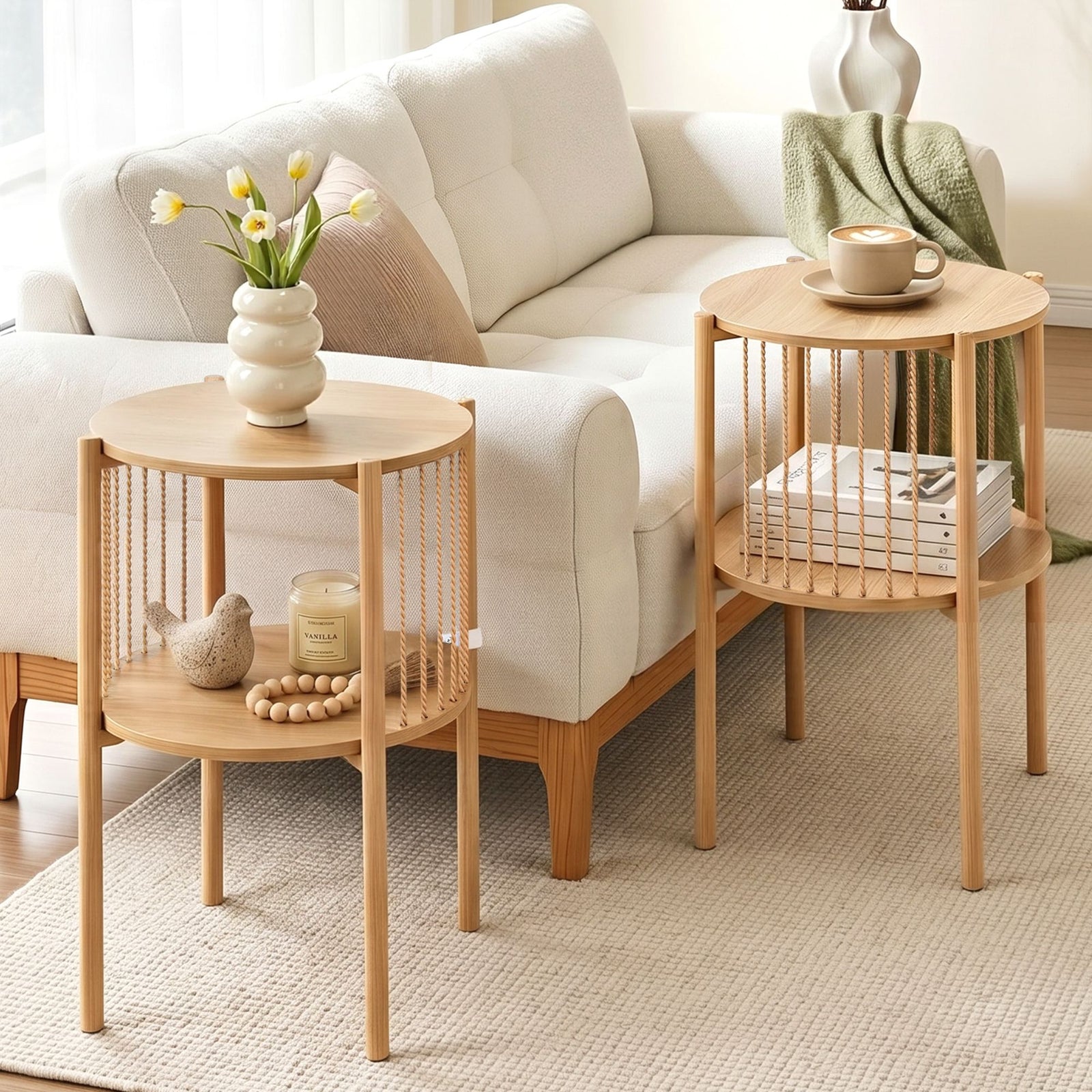 Round End Tables | 2 Pack | 2-Tier Wood Look Coffee Tables