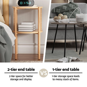 Artiss Set of 2 End Tables Coffee Table 2-Tier Round Wood