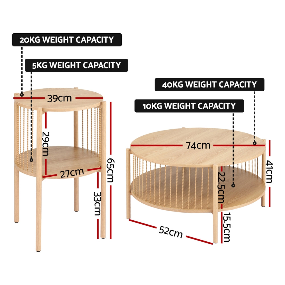 Coffee Table | 2-Tier Round Wooden Living Room Table