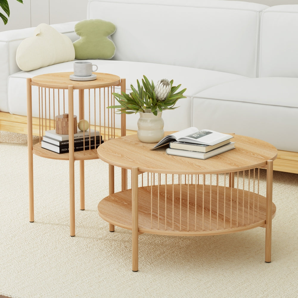 Coffee Table | 2-Tier Round Wooden Living Room Table