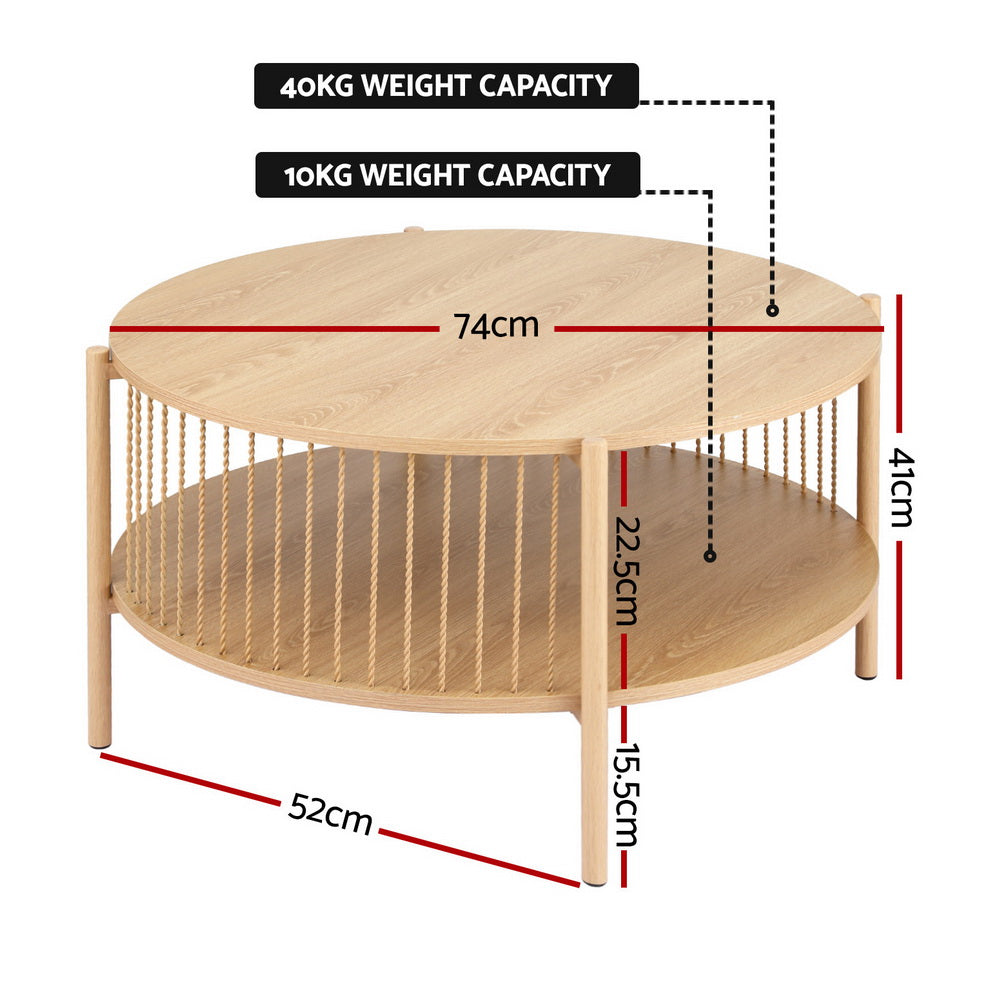 Artiss Coffee Table | 2-Tier | Round | Wood
