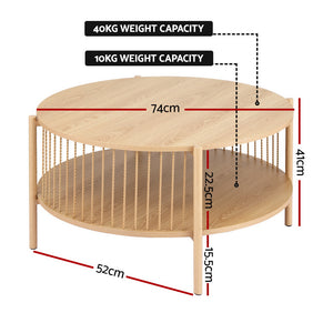 Artiss Coffee Table | 2-Tier | Round | Wood