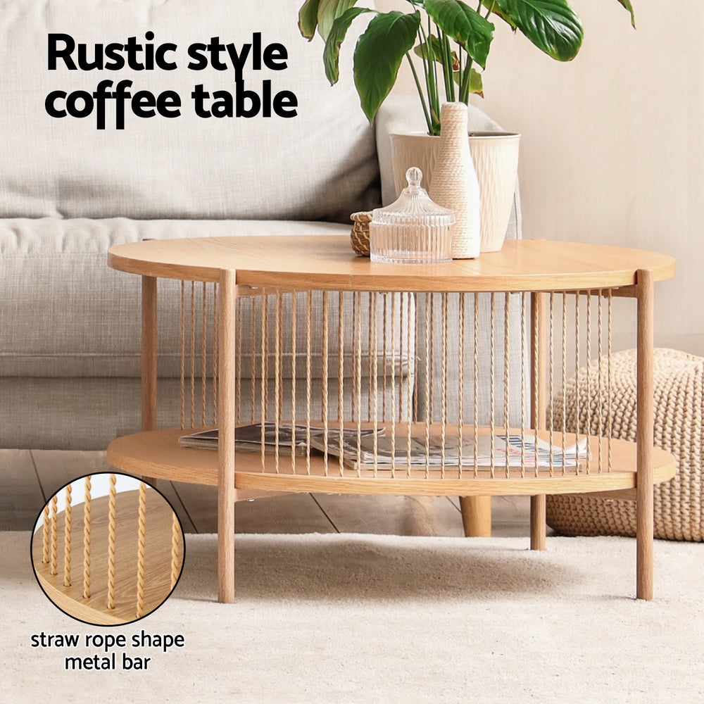 Artiss Coffee Table | 2-Tier | Round | Wood