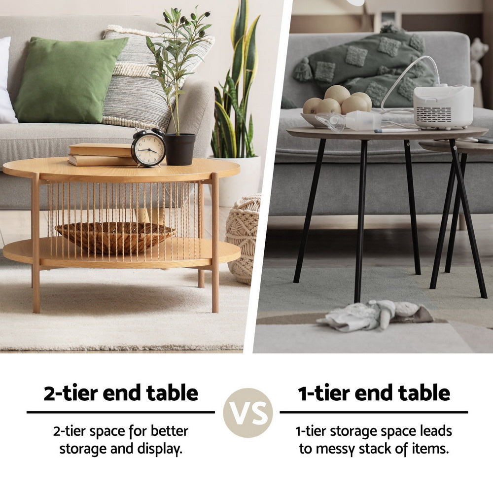 Artiss Coffee Table | 2-Tier | Round | Wood