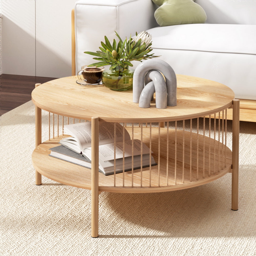 Artiss Coffee Table | 2-Tier | Round | Wood