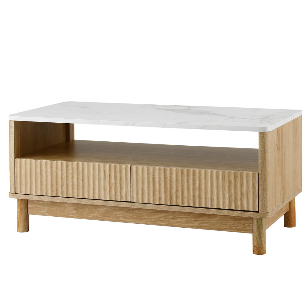 Coffee Table | Drawer & Shelf Storage | Marble Effect | White Finish