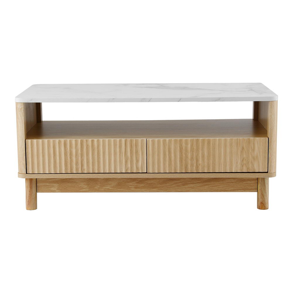 Coffee Table | Drawer & Shelf Storage | Marble Effect | White Finish