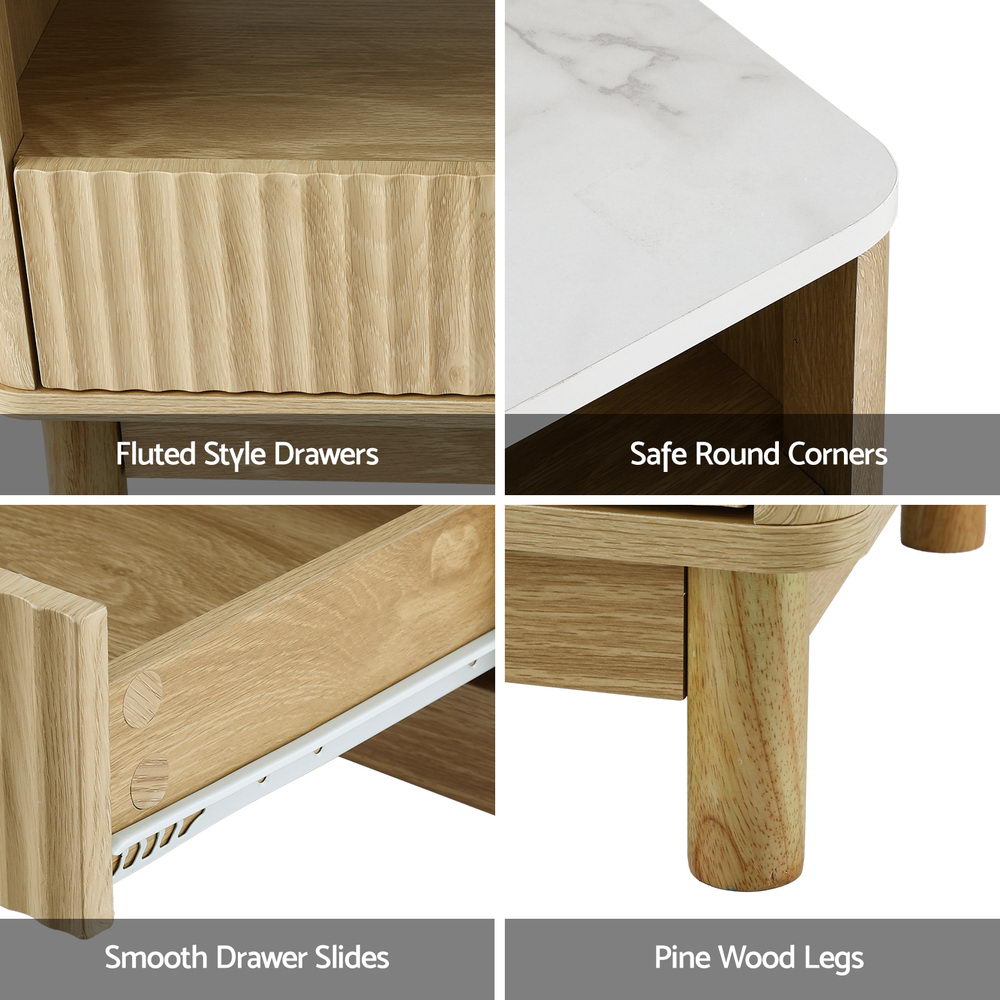 Coffee Table | Drawer & Shelf Storage | Marble Effect | White Finish