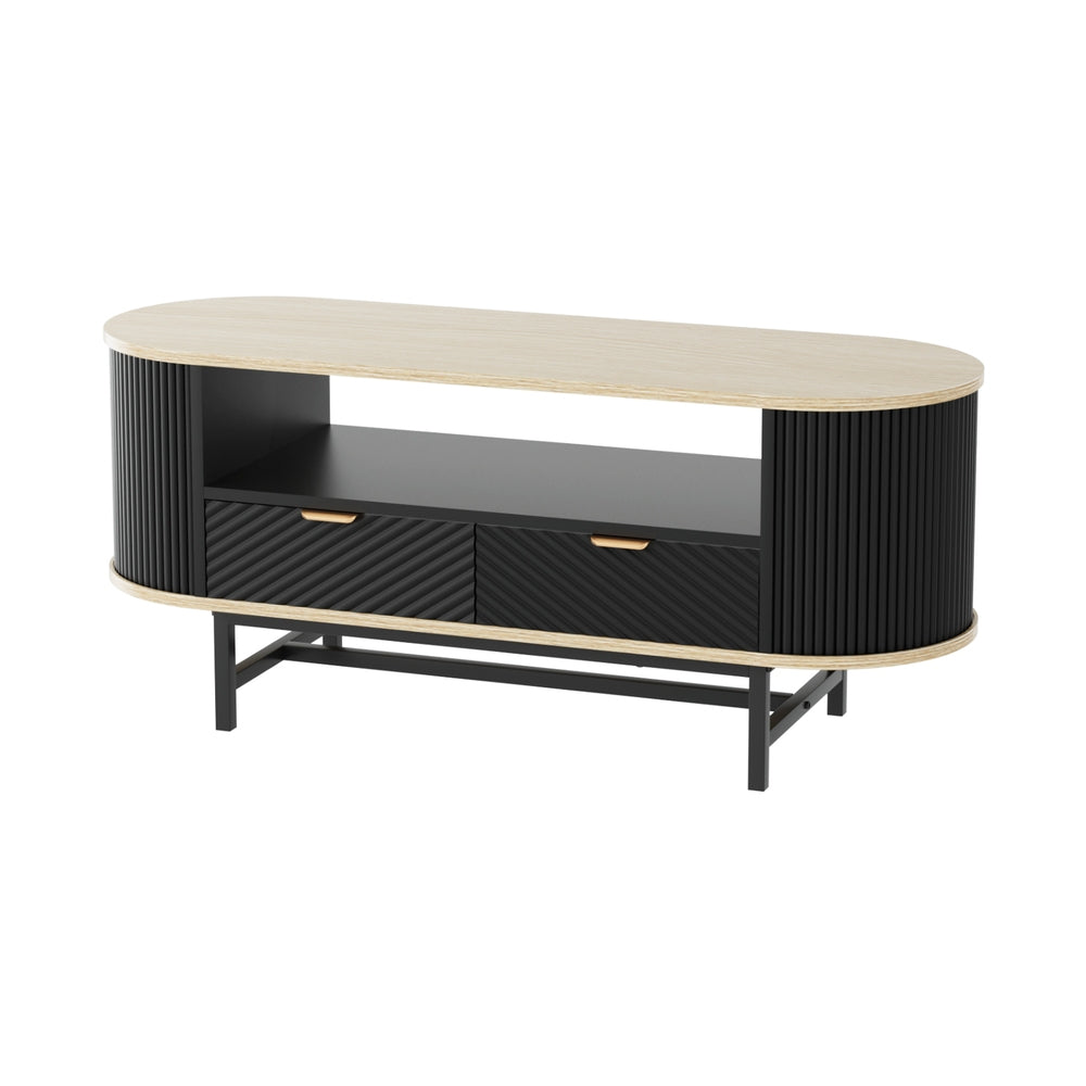Coffee Table | Drawer & Shelf Storage | Wood & Black Finish