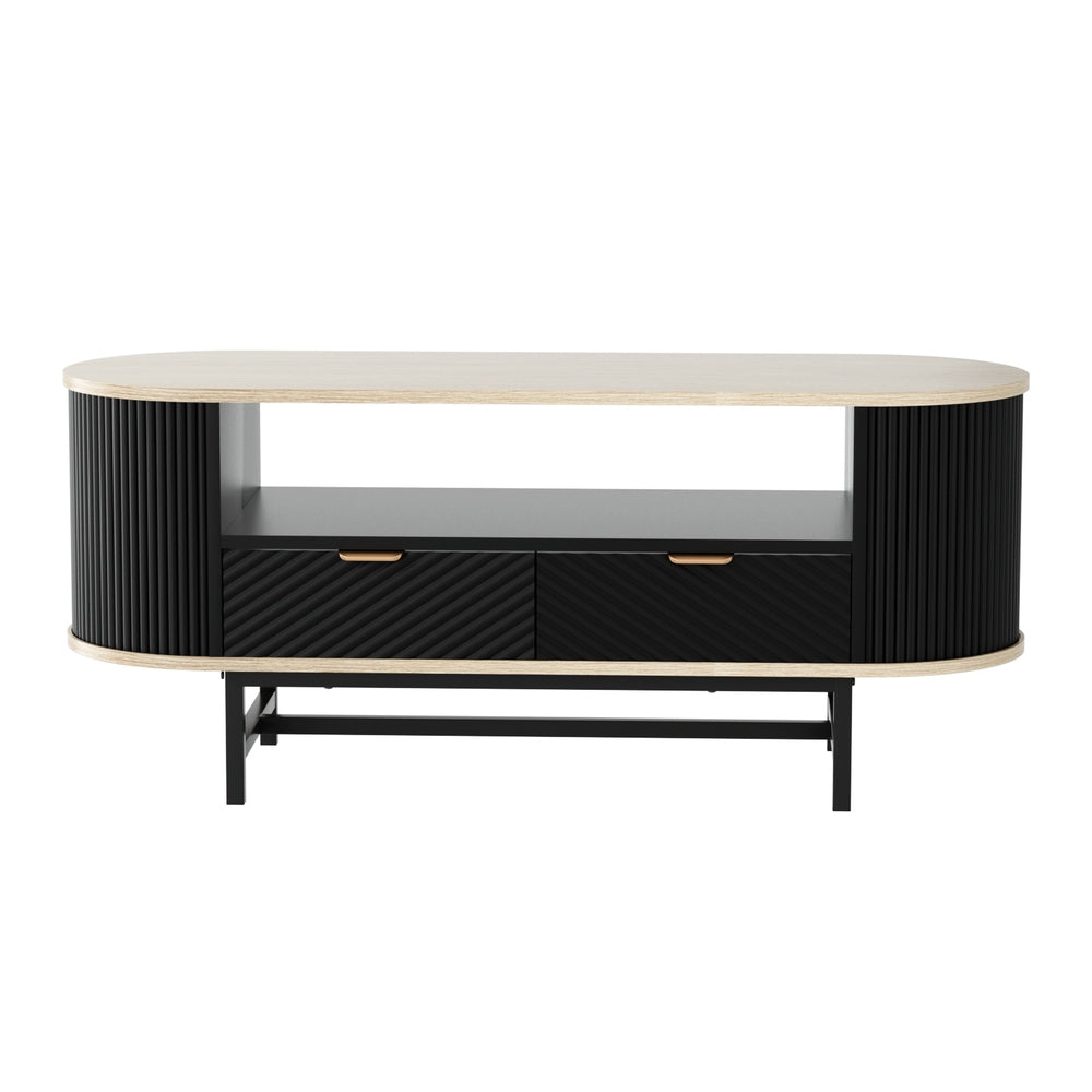 Coffee Table | Drawer & Shelf Storage | Wood & Black Finish