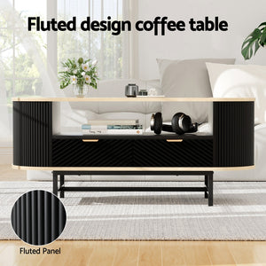 Coffee Table | Drawer & Shelf Storage | Wood & Black Finish