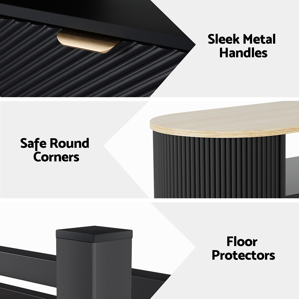 Coffee Table | Drawer & Shelf Storage | Wood & Black Finish