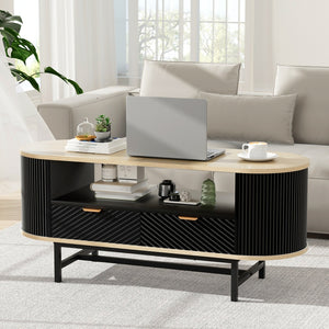 Coffee Table | Drawer & Shelf Storage | Wood & Black Finish