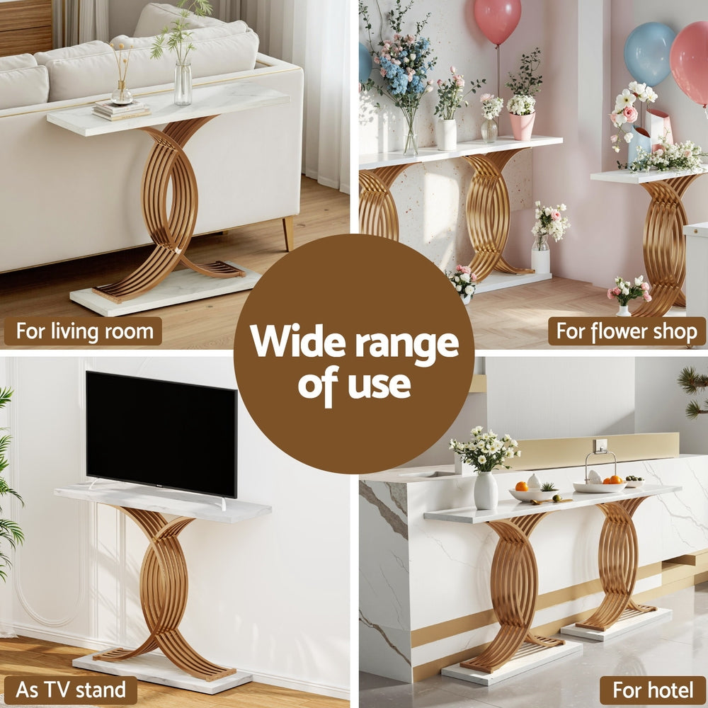 Artiss Console Table | Marble Effect | White & Gold