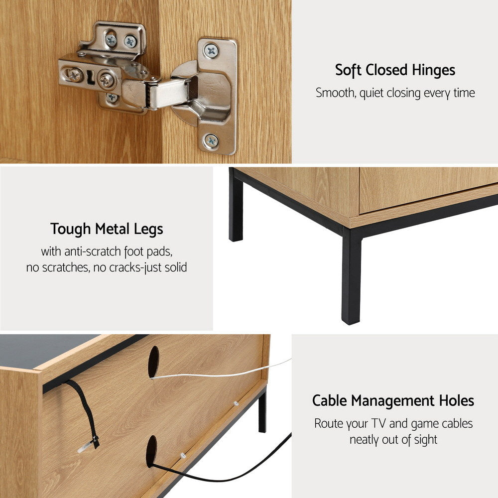 TV Unit 160cm | Entertainment Cabinet with Storage Shelves | Pine Wood