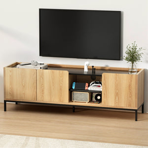 TV Unit 160cm | Entertainment Cabinet with Storage Shelves | Pine Wood