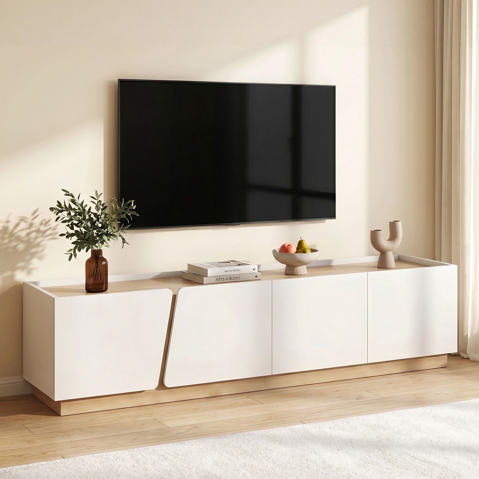 TV Storage Unit | 180cm | Living Room Cabinet | White & Pine