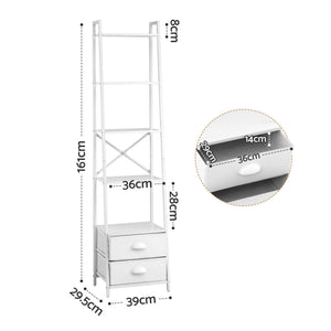 Artiss 5 Tier Bookshelf Ladder Bookcase with Fabric Drawers Display Rack White