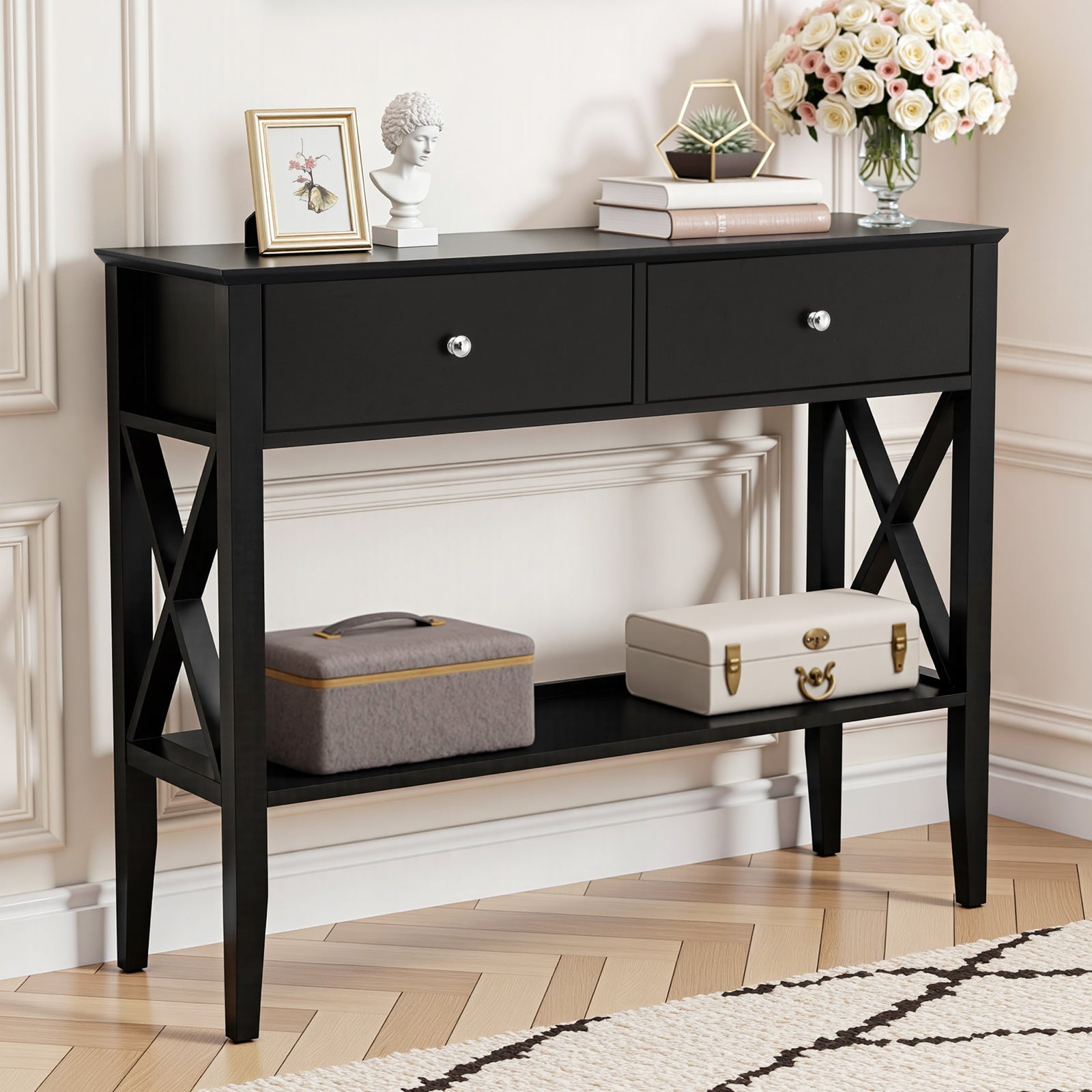 Console Table | 2 Drawers | 100cm | Black