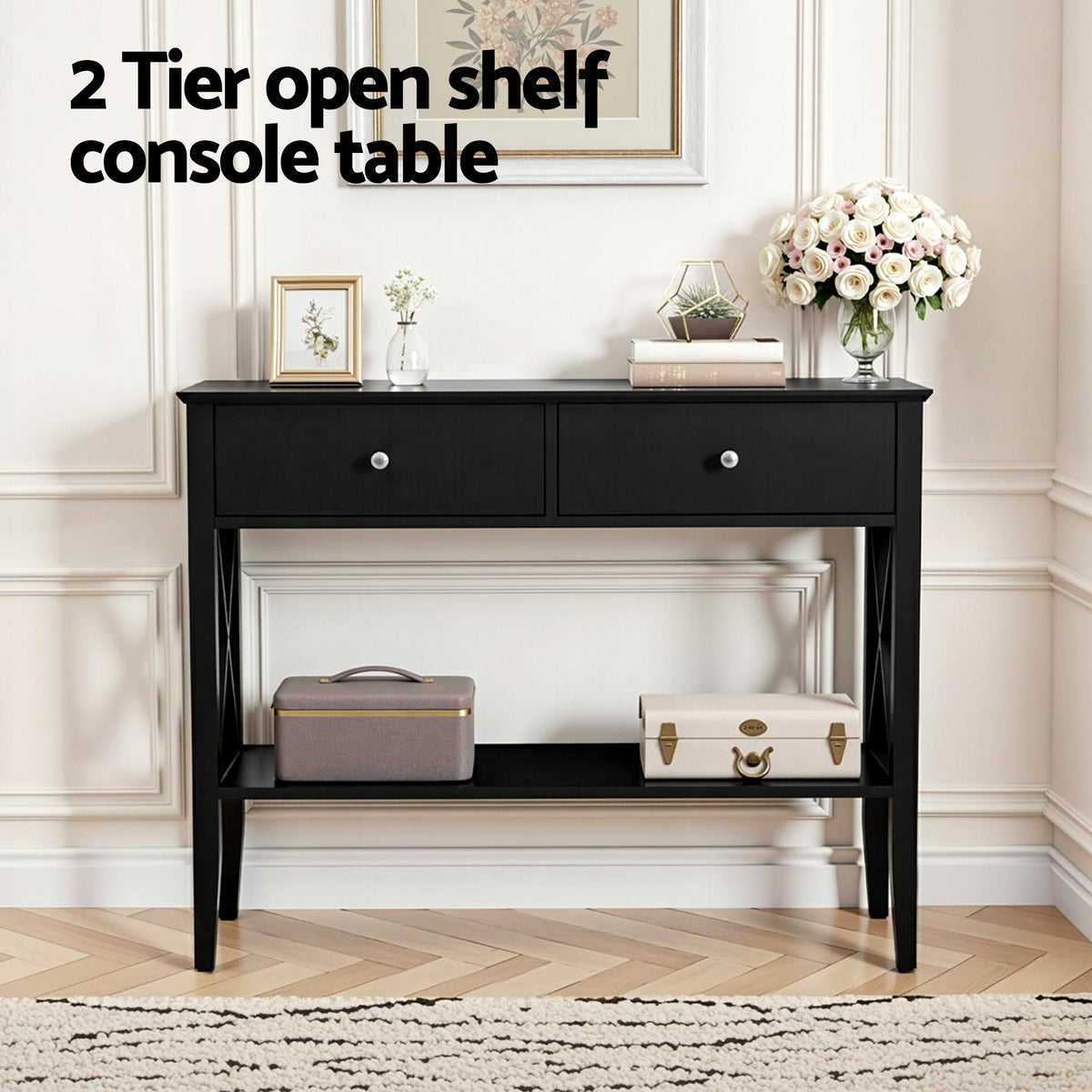 Console Table | 2 Drawers | 100cm | Black