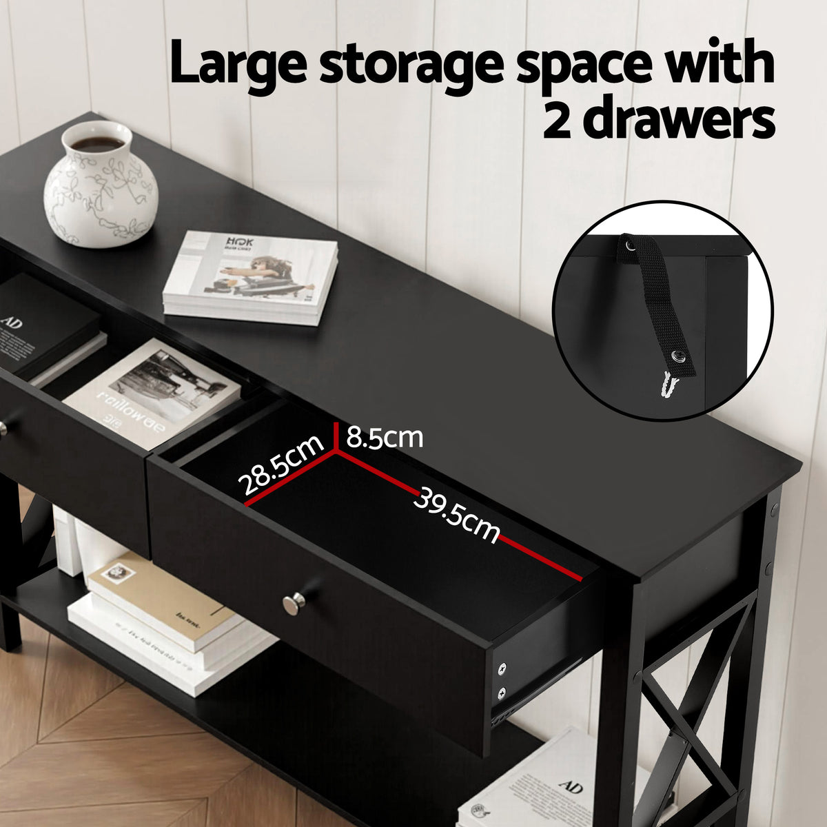 Console Table | 2 Drawers | 100cm | Black
