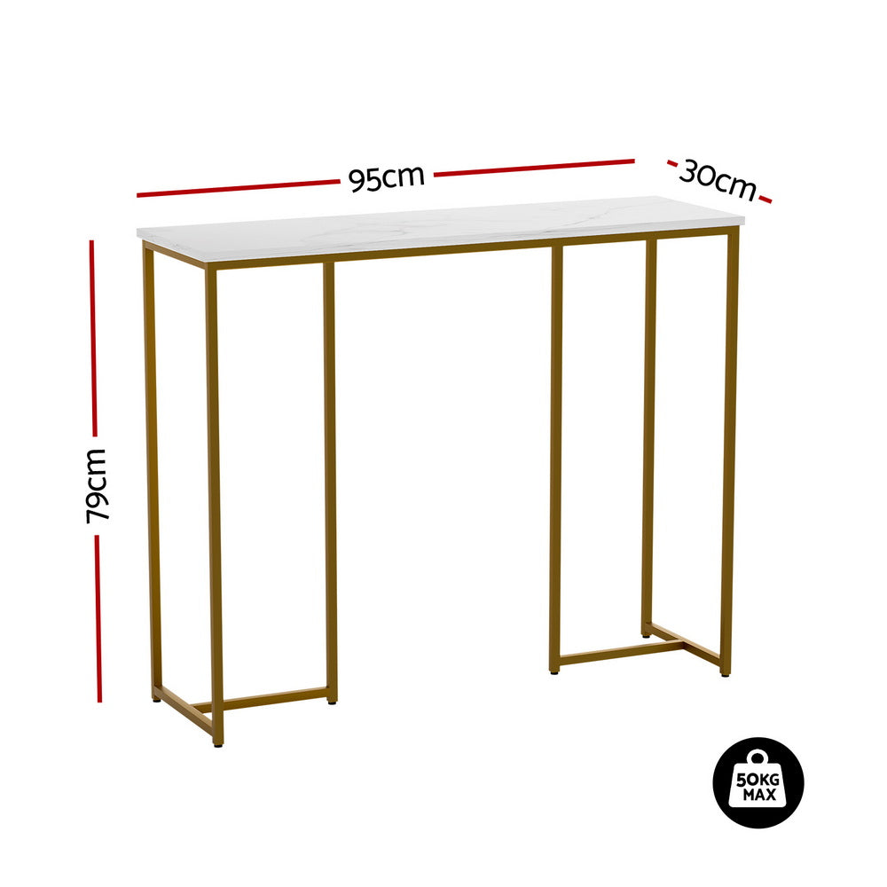 Console Table | Marble Effect Top | White & Gold Accent
