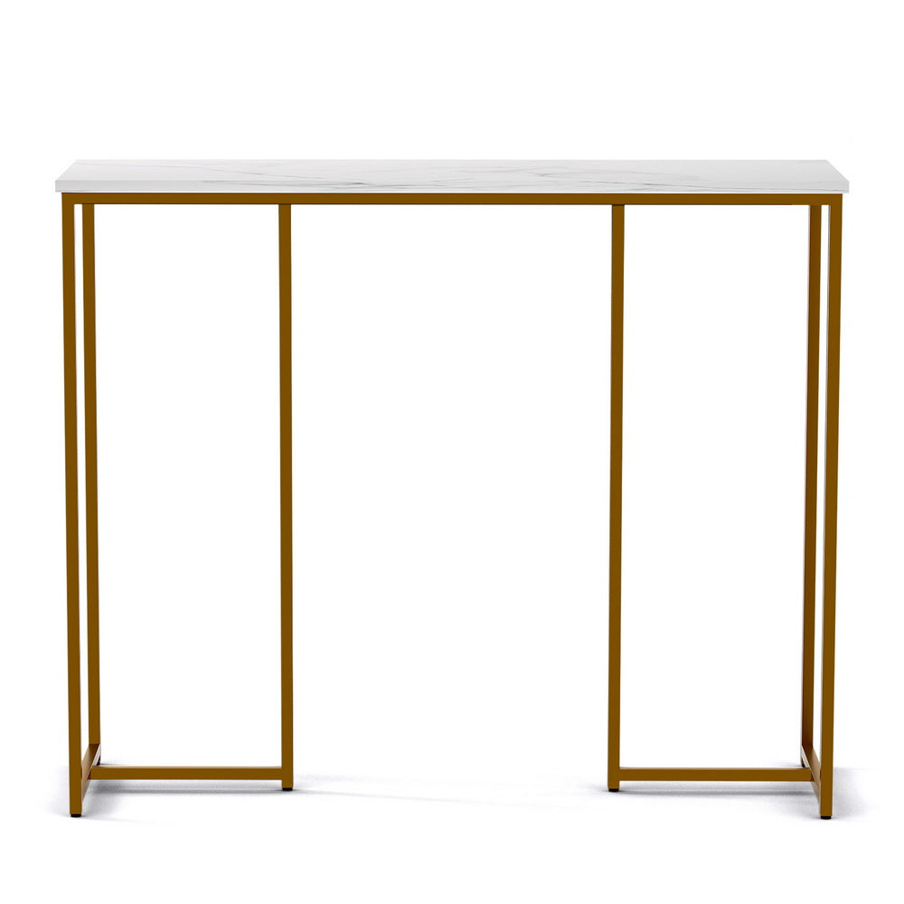Console Table | Marble Effect Top | White & Gold Accent